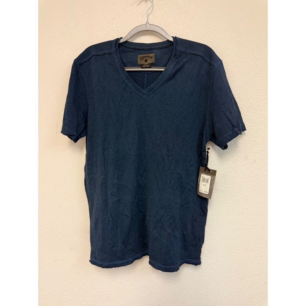 Converse Men's Large Blue 100% Cotton V-Neck Short Sleeve Shirt NWT